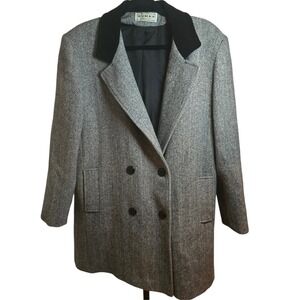 Dumas Made USA Wool Herringbone Coat Velvet Collar Double Breasted XL